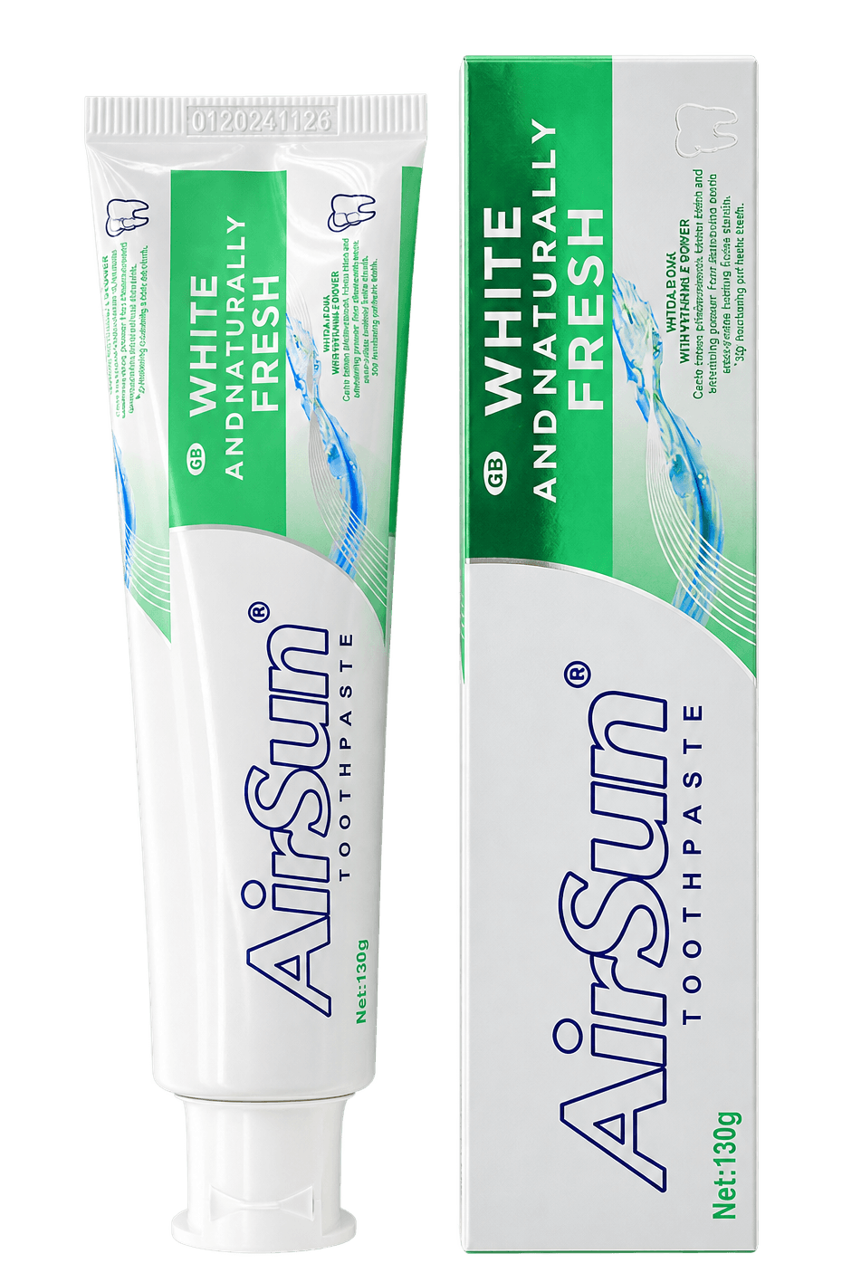 AirSun White and Naturally Fresh Toothpaste, 130 g, SKU AS256